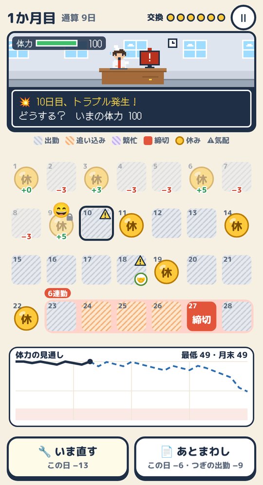 会社の机のパソコンが赤くなり、10日目にトラブル発生。いま直すか、あとまわしにするかを選ぶ